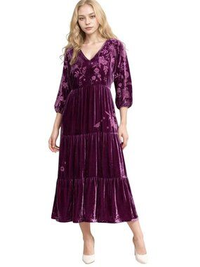 Johnny Was Torine Velvet Maxi Shift Purple Dress Small NWOT